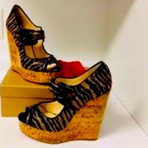 Christian Louboutin Raffia Tiger Mileses Cork Wedges